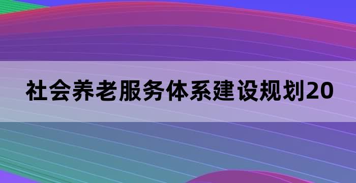 养老服务体系规划
